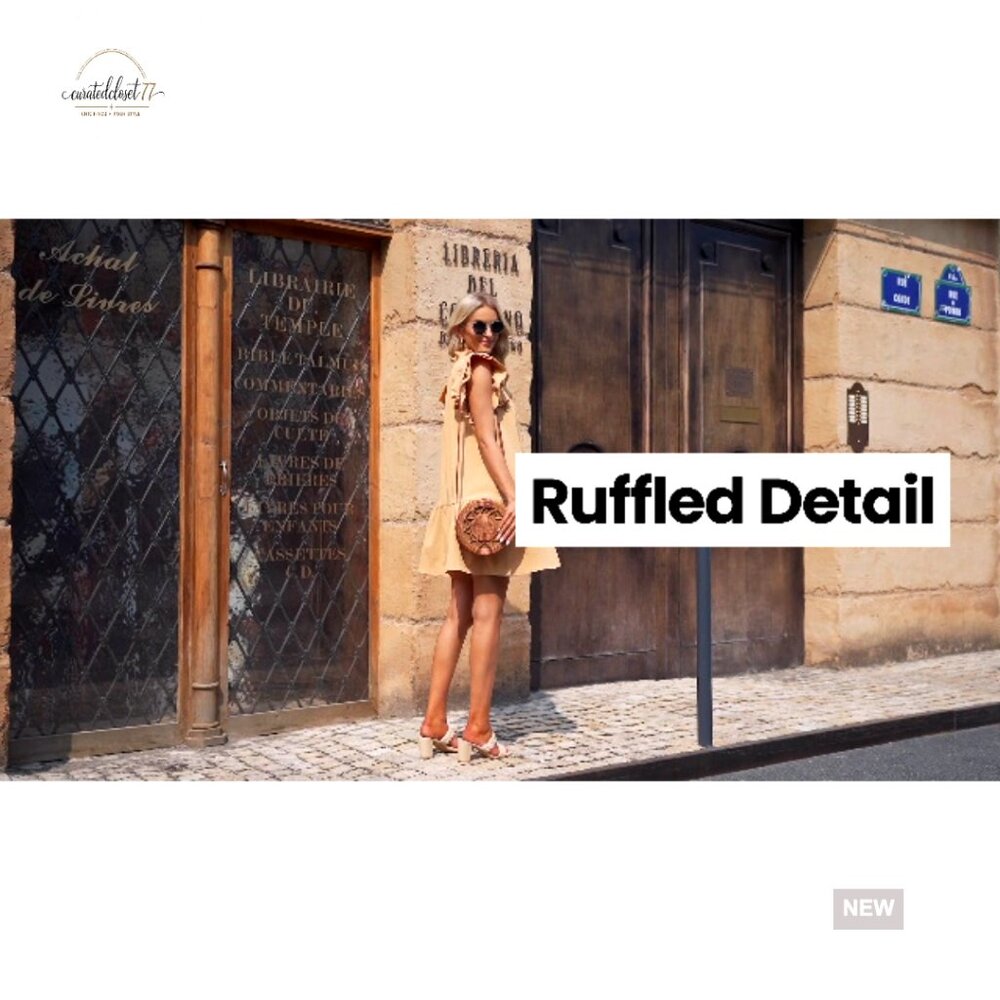 V-Neck Drawstring Ruffle Cap Sleeve Mini Dress with Side Pockets - Picture 7 of 7